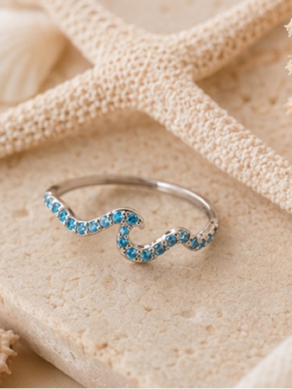 3 for $15  Wave Ring with CZ Accents - Silver